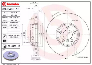 Диск тормозной передний левый для bmw f01/f07/f10/f11 2.0-3.0i/d 10 Brembo 09C40513