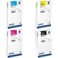 Стрйный картридж Epson C13T907440-C13T907340-C13T907240-C13T907140 Картриджи комплектом T9074, T9073, T9072, T9071 полный набор повышенной емкости CMYK:7K, BK:10K стр. для WorkForce WF-6090DW WF-6090, WF-6590DWF WF-6590