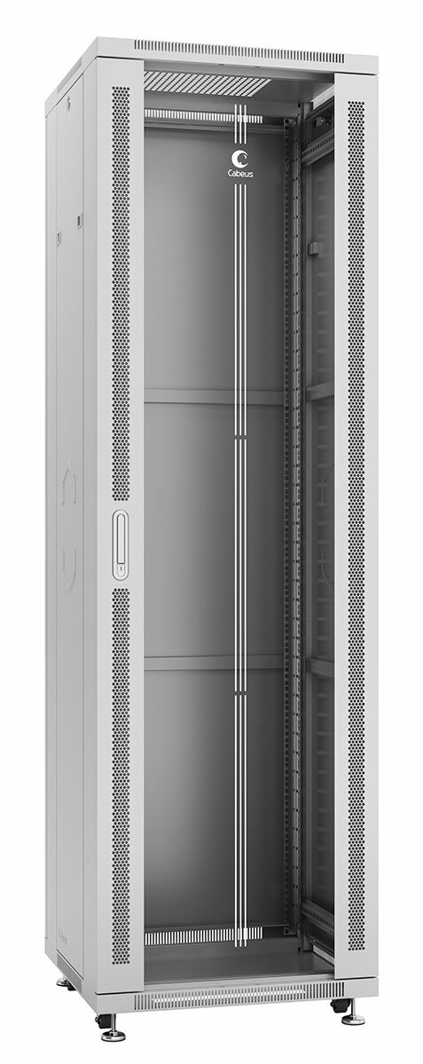 Cabeus SH-05C-42U60/60 Шкаф телекоммуникационный 19quot; напольный 42U 600x600x2055mm (ШхГхВ) передняя стеклянная и задняя сплошная металлическая двери, ручка с замком, цвет серый (RAL 7035), поставляется в разобранном виде