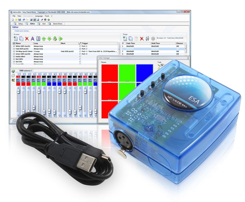 SUNLITE SLESA-U8 - Мини USB/DMX-интерфейс для архит.осв ,1 DMXout, 64К память (USB кабель+CDrom)