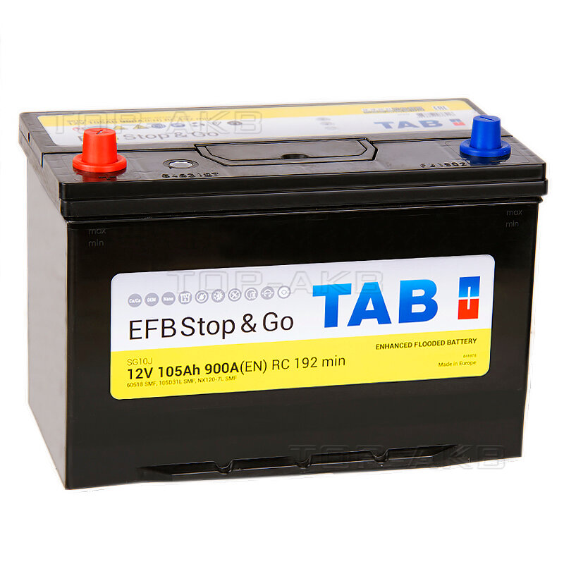Автомобильный аккумулятор Tab EFB Stop-n-Go 212105 60519 SG10JX, 105 A/ч, 900 A, Прямая полярность, 306x173x225