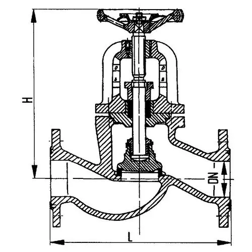 Фланцевый проходной сальниковый судовой запорный клапан с ручным управлением 100x40 мм 521-01.224 ТУ