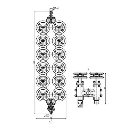 Колонка клапанная - 8 клапанов запорных, 4 клапана невозвратно-управляемых, 1 клапан запорный концевой 32x400 мм 526-35.330 (ИПЛТ.491211.068)