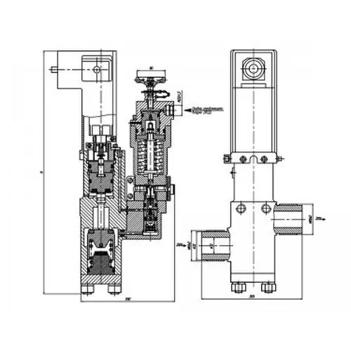 Нержавеющий запорный проходной штуцерный клапан с пневматическим управлением 32x400 мм 521-35.3144-02 ИПЛT.49211116-02 ТУ