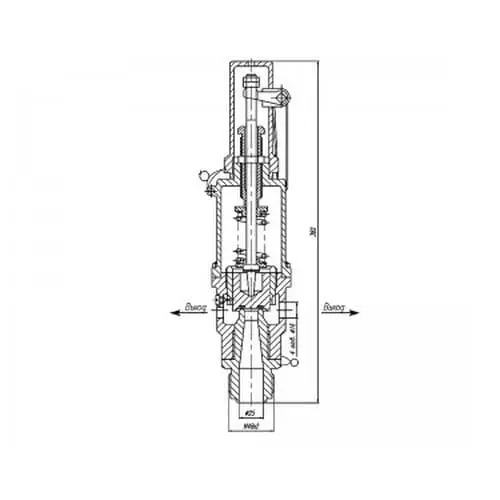 Клапан латунный предохранительный пружинный полноподъемный с принудительным подрывом 25x25 мм 524-3642-02 (ИПЛT.49414121-02) ТУ