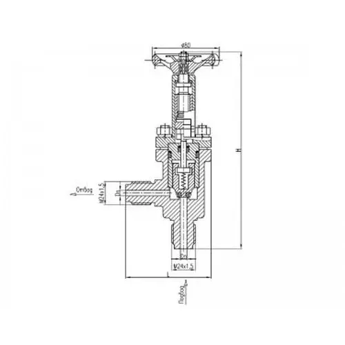Клапан бронзовый невозвратно-управляемый угловой штуцерный с ручным управлением 6x200 мм 522-35.3842 ТУ