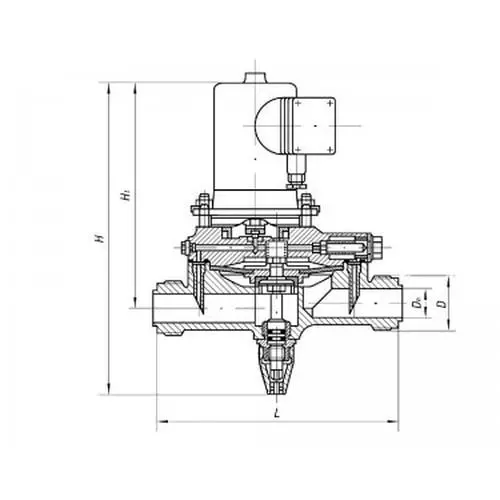 Латунный запорный проходной штуцерный клапан с электромагнитным приводом и ручным управлением 20x10 мм 587-35.8490-11 (ИТШЛ.49211107-11) ТУ