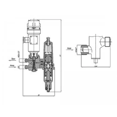 Латунный запорный штуцерный проходной клапан с электро-пневмоприводом 20x40 мм 587-35.3907-06 (ИПЛТ.49211126-06) ТУ