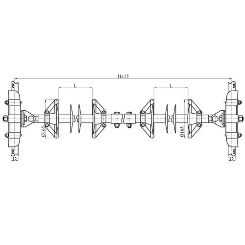 Распорки межфазные изолирующие типа РМИ на напряжение 110-220 кВ конструкция 1 2650x6800x1070 мм РМИ 100-110-H-П4-4 ТУ