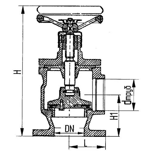 Судовой пожарный угловой клапан 32x10 мм 595-3589-01 (ИТШЛ.49121607-01)