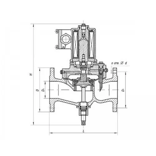 Бронзовый запорный проходной фланцевый клапан с электромагнитным и ручным приводом 80x10 мм ИТШЛ.492.18501-02 ТУ