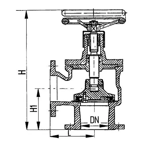Запорный фланцевый угловой судовой клапан с ручным управлением 80x40 мм 521-35.3349 ТУ