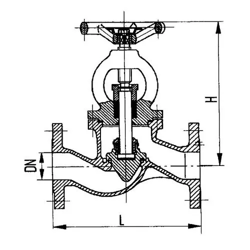 Специальный проходной фланцевый сальниковый судовой запорный клапан с ручным управлением 50x10 мм 521-18210 ТУ