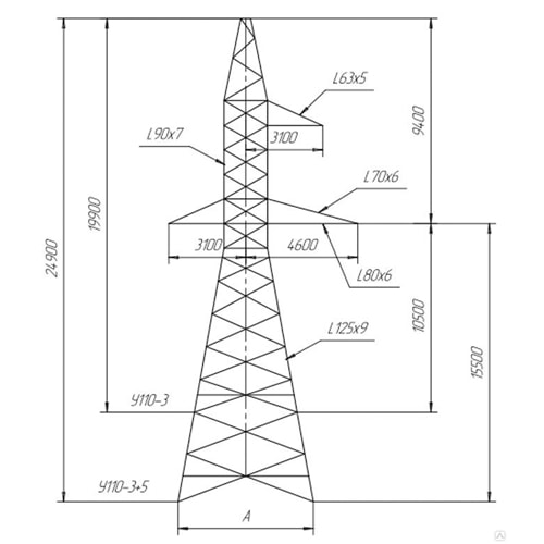 Промежуточно-угловые опоры для ЛЭП 2.5x19x2740 мм П110 Типовой проект 11520тм-т.1