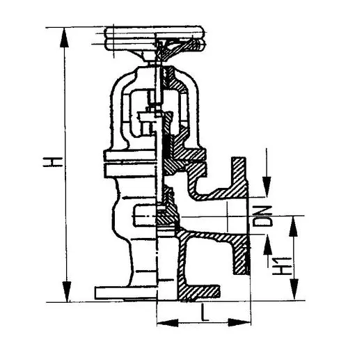 Фланцевый угловой сальниковый судовой запорный клапан с ручным управлением 100x40 мм 521-35.3151 ТУ