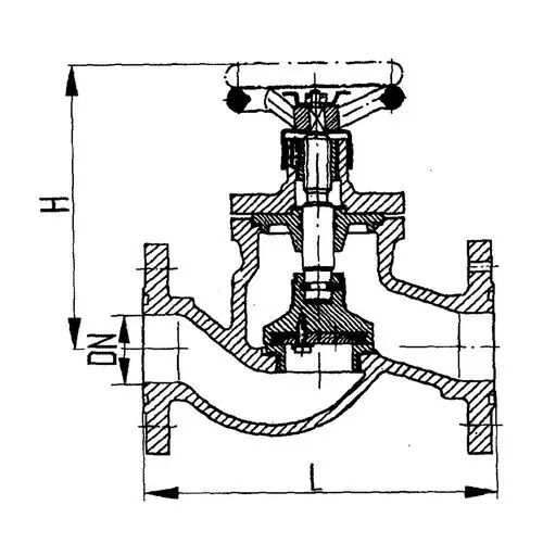 Фланцевый проходной судовой запорный клапан с ручным управлением 100x10 мм 521-35.3452-01 ИТШЛ.49112514-03 ТУ