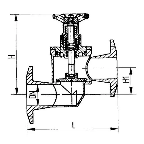 Проходной запорный судовой клапан со специальными фланцами с ручным управлением 32x400 мм 521-35.2945 ТУ