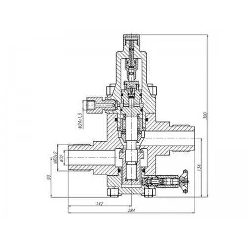 Бронзовый запорный проходной штуцерный клапан с пневмоприводом 32x400 мм 521-35.3163 (ИПЛT.49211117) ТУ