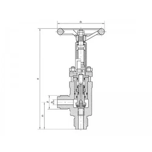 Бронзовый запорный угловой штуцерный клапан 32x400 мм 521-35.3200-02 (ИТШЛ.49121105-02) ТУ