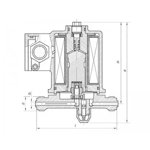Латунный запорный проходной штуцерный клапан с электромагнитным и ручным приводом 6x0.3 мм 587-35.9192-01 (ИТШЛ.49211109-01) ТУ