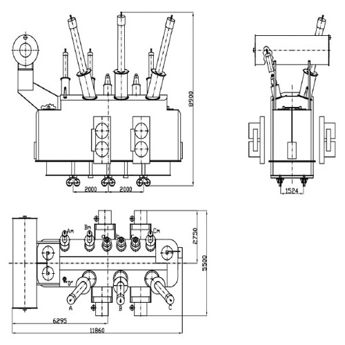 Силовые автотрансформаторы однофазные и трехфазные 220 - 500 кВ 525x242x13.8 мм АОРДЦТ 135000-500-220У1 ГОСТ 17544-85