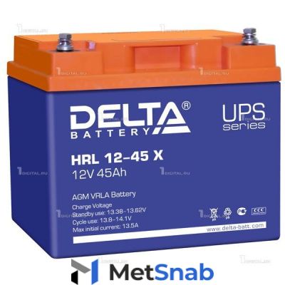 Аккумулятор DELTA HRL 12-45 X (12В, 45Ач / 12V, 45Ah / вывод под болт М6) (UPS серия)