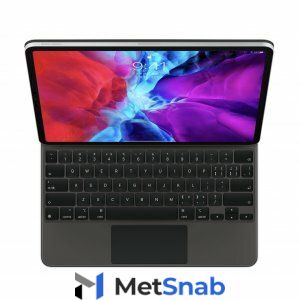 съемная клавиатура/док-станция/база Apple Magic Keyboard (MXQU2) 4-го поколения для планшета Apple iPad Pro 12.9 (2020) черного цвета + наклейки на русские клавиши