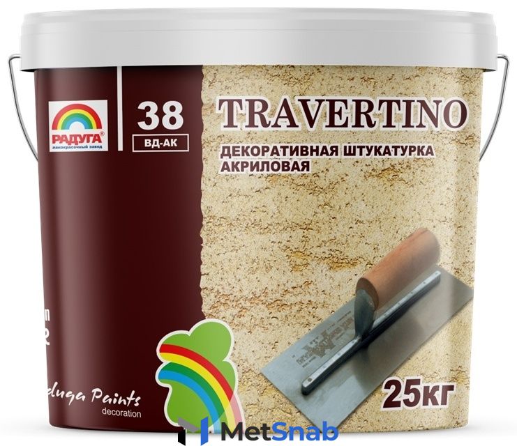 Декоративное покрытие РАДУГА Travertino акриловая основа,тон белый 25 кг