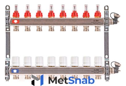 Коллектор распределительный Uni-Fitt 1 8 выходов, с расходомерами и термостатическими вентилями 450I4308"