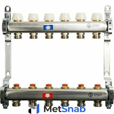 Коллектор из нержавеющей стали без расходомеров на 6 выходов Stout
