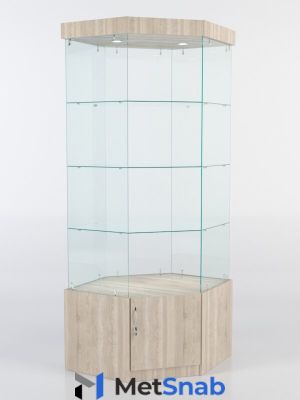 Витрина стеклянная "истра" угловая №117 шестигранная (без дверки, задние стенки - стекло), Дуб Сонома