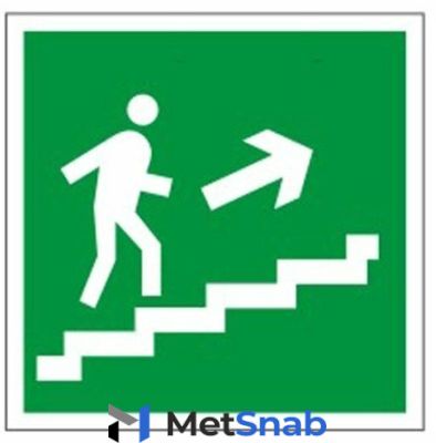 Знак эвакуационный "Направление к эвакуационному выходу по лестнице направо вверх", квадрат 200х200 мм, самоклейка, 610020/Е 15 (10 шт.)