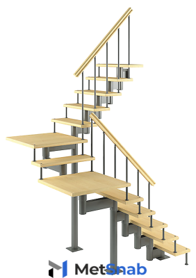 Модульная лестница Комфорт поворот на 180гр. h=2520-2660мм