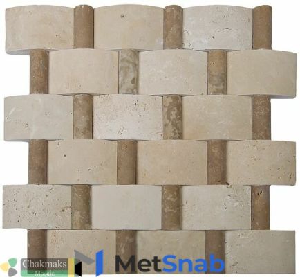 Каменная мозаика Chakmaks 3D Fusion Stone Бесшовная 3D мозаика из травертина WEAVES LIGHT 1х2х5 см (м2)