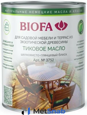 Масла для мебели Biofa Германия BIOFA 3752 Масло тиковое, Бесцветный (10л)