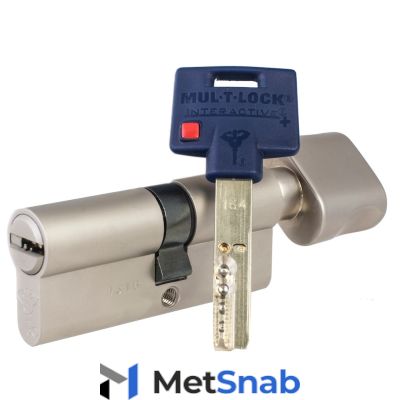 Цилиндр Mul-T-Lock Interactive+ ключ-вертушка (размер 33x38 мм) - Латунь, Флажок (3 ключа)