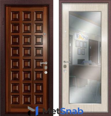 Дверь входная (стальная, металлическая) Ле-Гран (Легран) Массив + МДФ с зеркалом Рим "Беленый дуб" Mottura 54.797 (Италия)