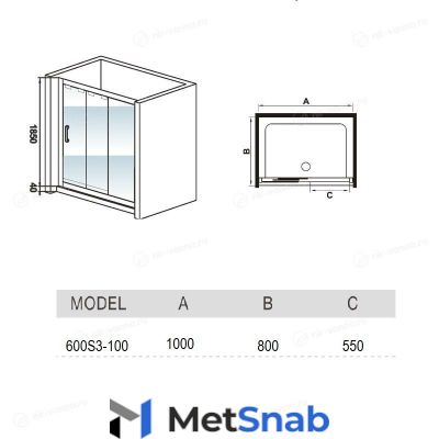 Душевая дверь WeltWasser WW600 600S3-100L 100x185 L с поддоном 100x100x15