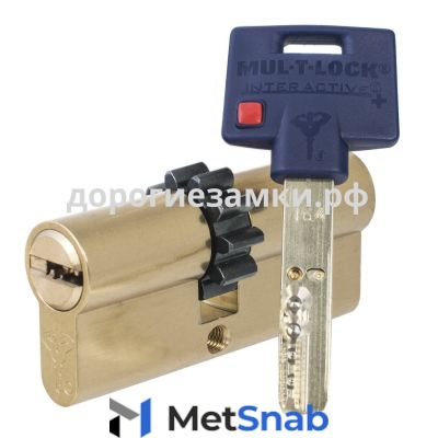 Цилиндр Mul-T-Lock Interactive+ ключ-ключ (размер 38x38 мм) - Латунь, Шестеренка (5 ключей)