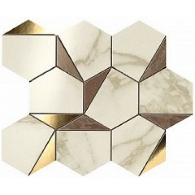 9EHB Мозаика MARVEL EDGE COLLECTION Gold Hex Brown-Calacatta 25x30
