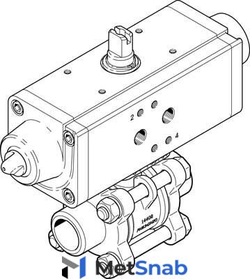 Шаровой кран с приводом Festo VZBA-3/4"-WW-63-T-22-F0304-V4V4T-PS30-R-90-4-C DN20 PN63