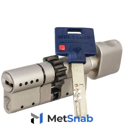 Цилиндр Mul-T-Lock Interactive+ ключ-вертушка (размер 50x60 мм) - Никель, Шестеренка (5 ключей)