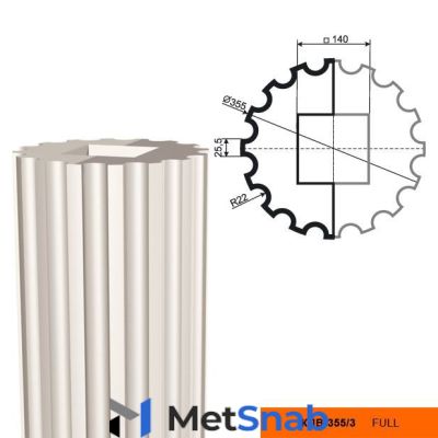 Рифленый ствол (тело) фасадной колонны из пенополистирола с покрытием LEPNINAPLAST-FASAD (Лепнинапласт-фасад) КЛВ-355/3 FULL