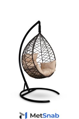 Подвесное кресло-кокон ALICANTE коричневое + каркас + бежевая подушка
