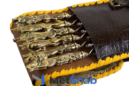 Шампуры, набор из 6 штук в кожаном колчане Звери2 А03006
