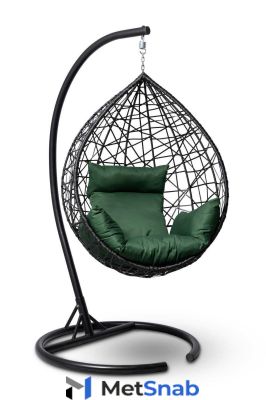 Подвесное кресло-кокон ALICANTE черное + каркас + зеленая подушка