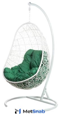 Кресло подвесное Bigarden "Easy", белое, со стойкой, зеленая подушка