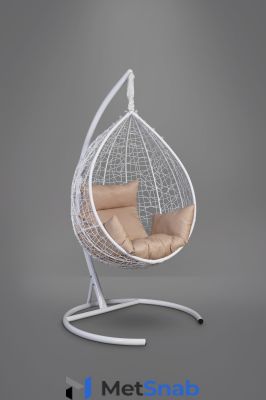 Подвесное кресло-кокон SEVILLA белое + каркас + бежевая подушка