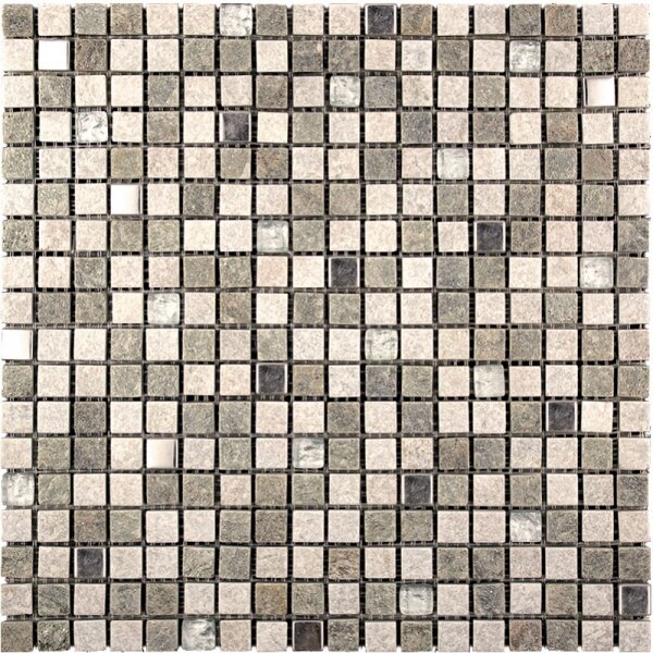 Мозаика микс стеклянная и каменная Natural KBE-05 стекло, кварц,металл,серебро,серый,микс,30.2x30.2
