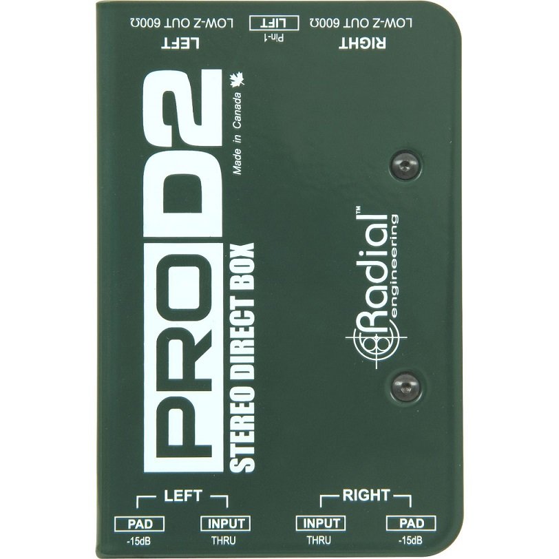 Radial ProD2 двухканальный дибокс, вход 2x 1/4quot;TRS, сквозной 2x 1/4quot; TRS, выход 2 x XLR